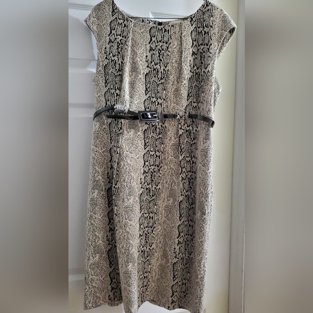 Calvin Klein Black and Cream Snake Print Midi Dress